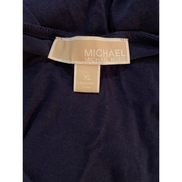 Michael Kors Blouse Plus Sz XL Top Navy Ruffle Hem Bell Long Sleeves Dressy Chic - Picture 7 of 10